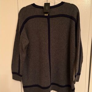 Charcoal gray Cashmere Sweater with navy stripe accents